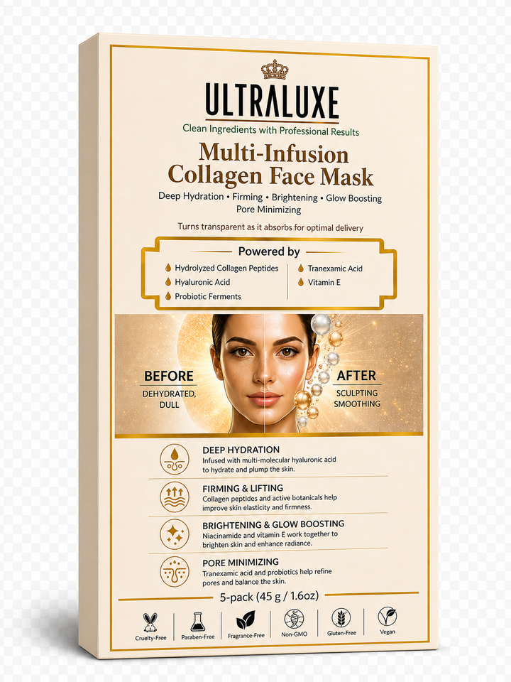 NEW! Ultraluxe Multi-Infusion Collagen Sheet Face Sheet Mask (Promotion for Multi-Pack version only starts 5/4 and ends 5/24)